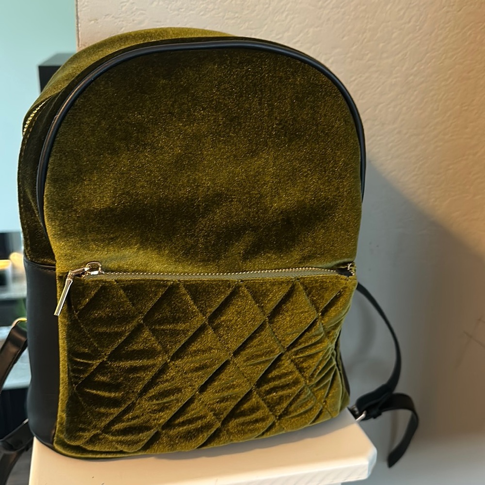 Olive velvet book bag